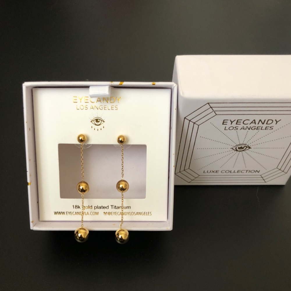 Eye Candy 18k plated titanium golden ball drop earrings jewelry